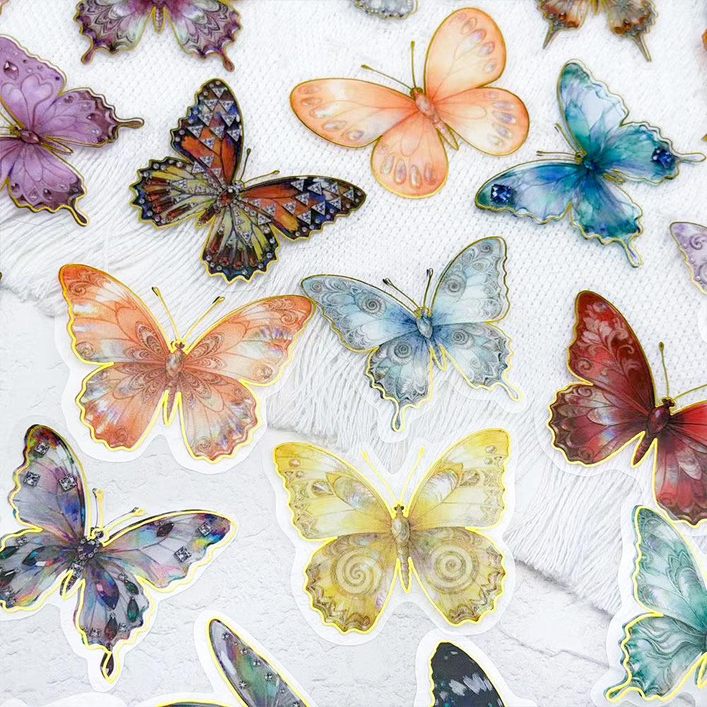 50 schillernde Schmetterling Heißfolienprägung PET Edelstein Transparente Aufkleber für Notizbuch, Gitarre, Handy, Graffiti