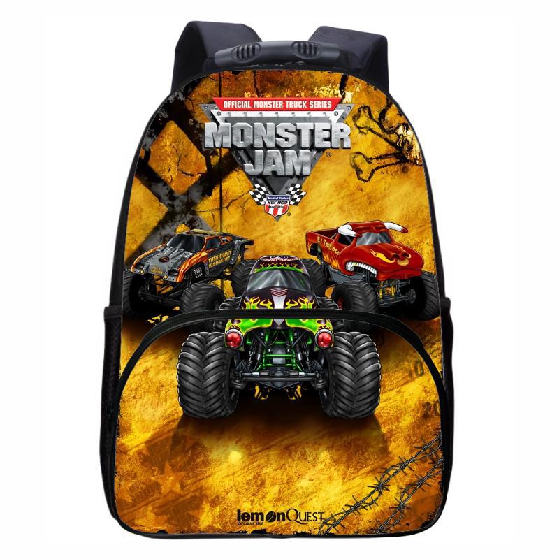 Monster Jam Truck, Round Front Bag Backpack for Primary, Secondary, and High School Students, Male and Female Backpacks