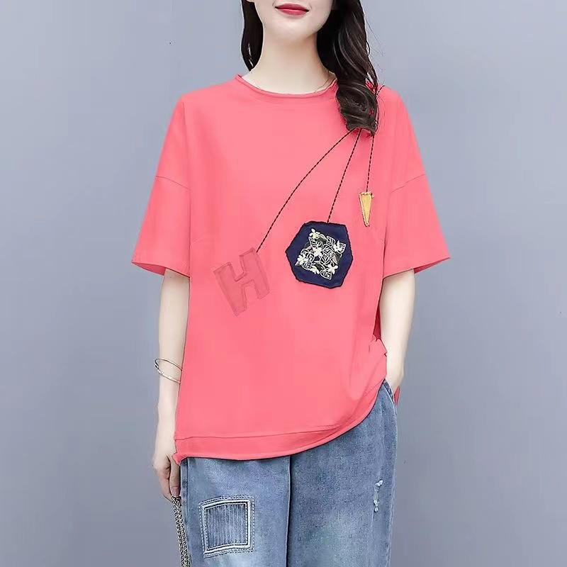 Summer Korean Style Women Loose Pink Tshirt Short Sleeved Letter Tee Shirt Femme Crop Top