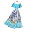 New Women's Summer Sleeveless Print Dress Pearl One-Neck High Waist A-Dress Commuter High Street Style