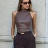 European-American Women's Fashion PU Leather Sleeveless Slim Fit Vest