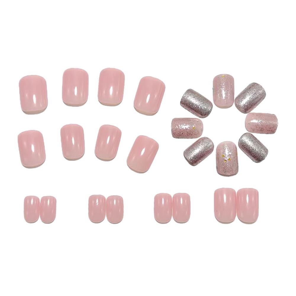 Wearable Gentle Nude Pink Glitter Nail Art Stickers & False Tips