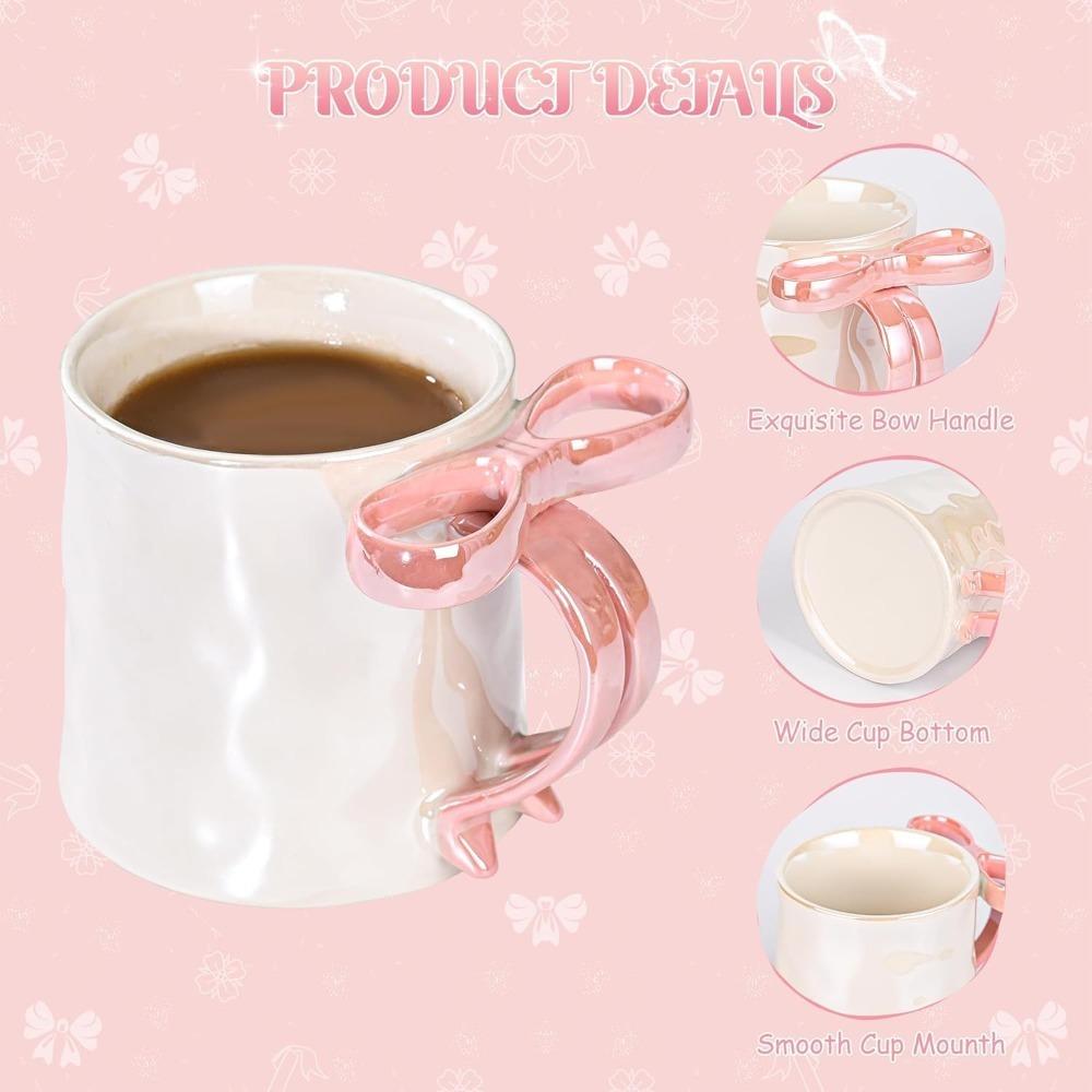 350ml/11oz Bow Mug, Ribbon Glass Ceramic Mug with Ribbon Handle Suitable for Colleagues Valentine's Day Christmas Birthday Gifts