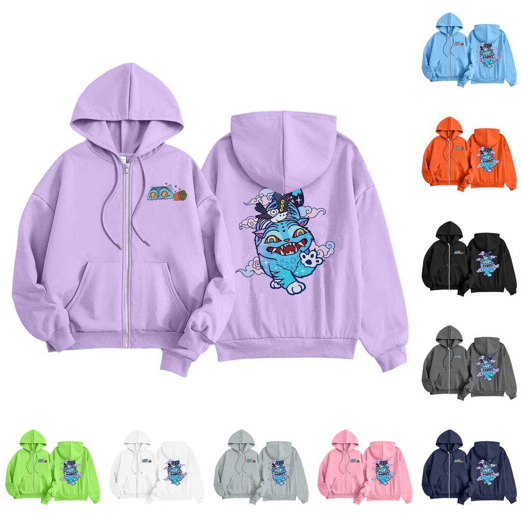 Kids Fashion Women's Lightweight Long Sleeve Zipper Hoodie Printed Hoodie With Pockets