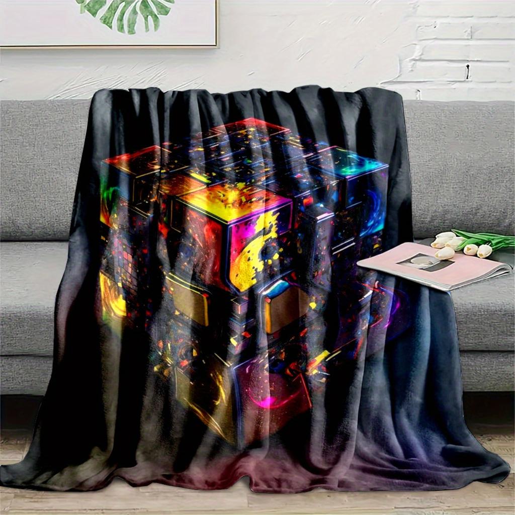 This Cool Cube-print Flannel Blanket Is Perfect for Sofas, Beds, Offices, Travel, Camping, and As a Christmas Gift for Friends
