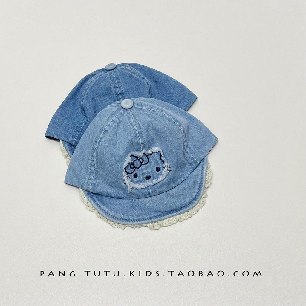 Chapéu de Bebê Jeans Gatinho Fofo - Boné com Aba Macia para Proteção Solar de Crianças Pequenas na Primavera e Outono
