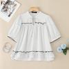 ZANZEA Women Lace Up Round Neck Casual Short Sleeve Blouse