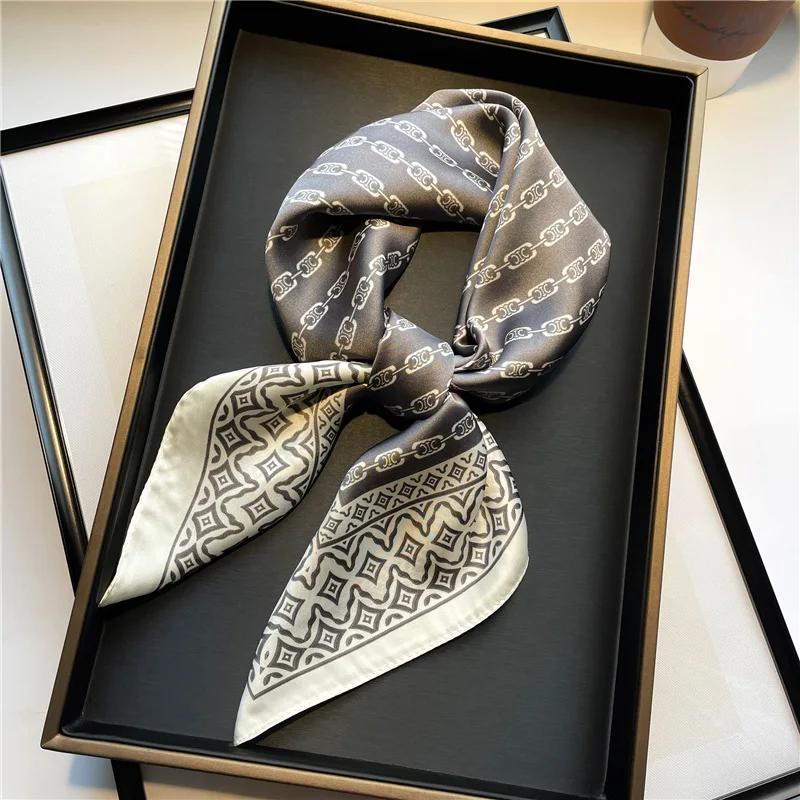 New Luxury Women's Soft Satin Hair Scarves Fashion Square Printed Headscarf 70cm Professional Accessories Designer Scarf