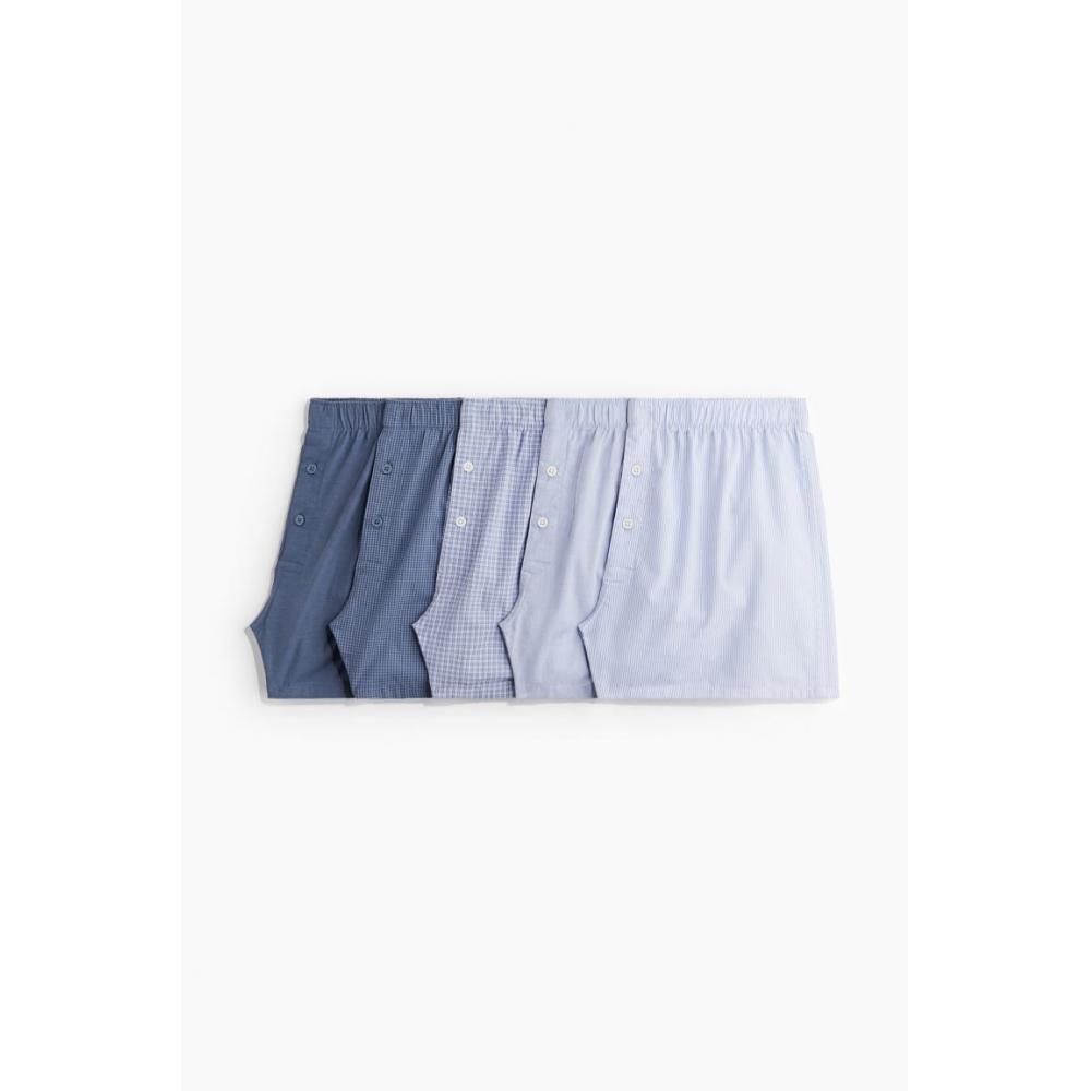 H M Cotton Drawstring 5 Pack Set Blue cHeck