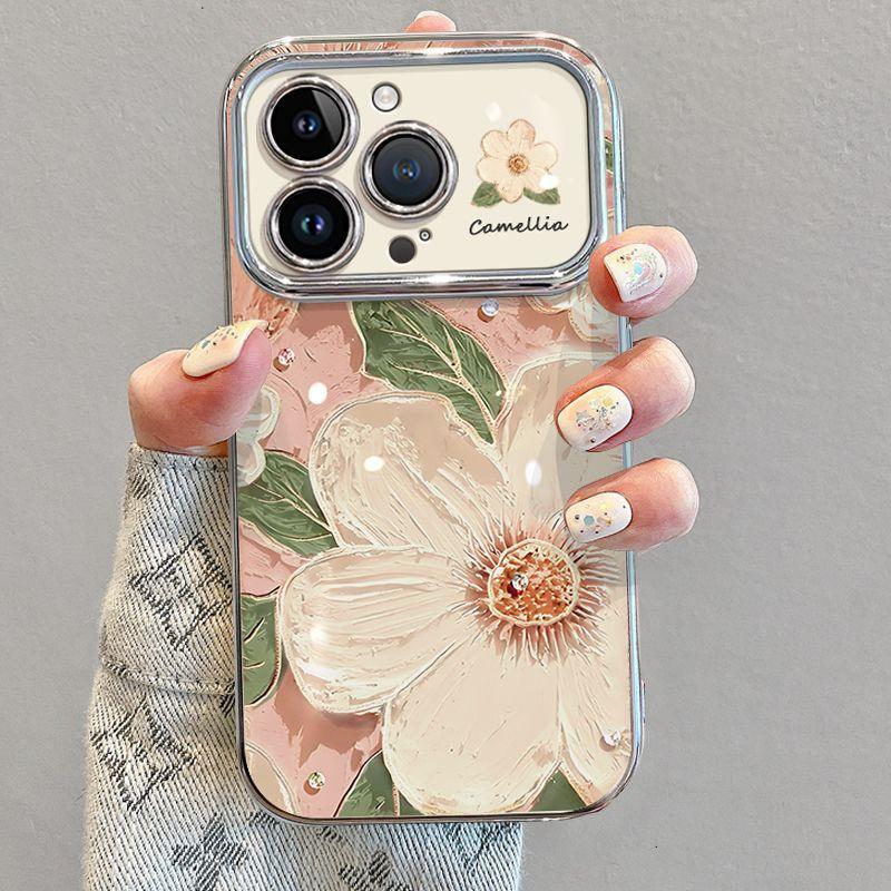 

Подходит для 16 Promax Чехол для телефона с ремешком 15 High-end 14 Нишевая картина маслом Камелия iphone13 кислотные зеленого