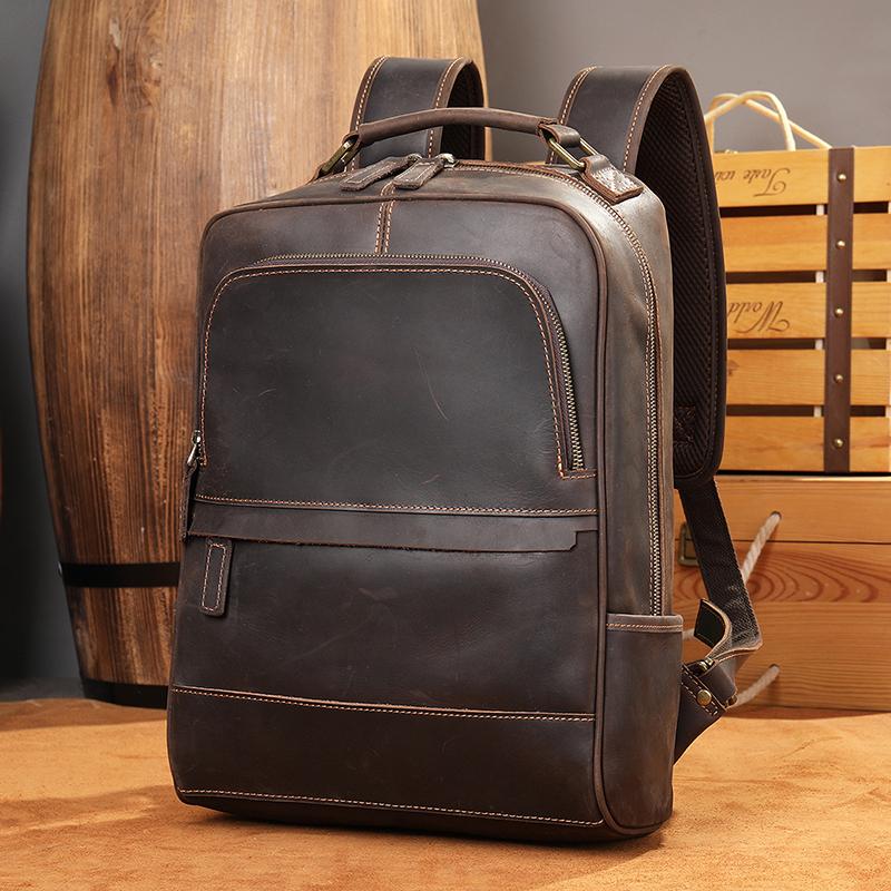 Luxury Designer Men's Laptop Backpack 15.6 Inch Computer Bagpack Leather Backpacks Men Leather School Backpack Handbag Dual Use