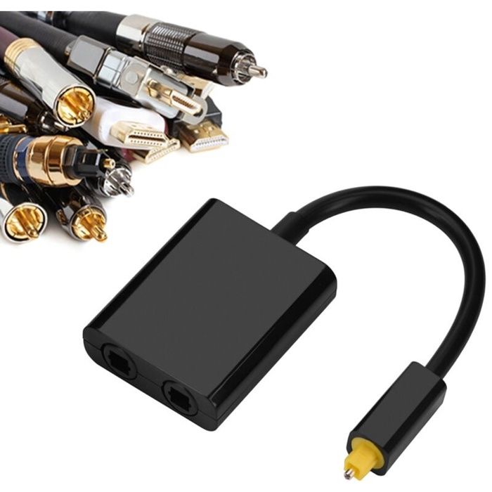 Adaptateur optique (splitter) - AIMOONSA - 1 entrée 2 sorties - Toslink - Connecteurs plaqués or 24K - Passif