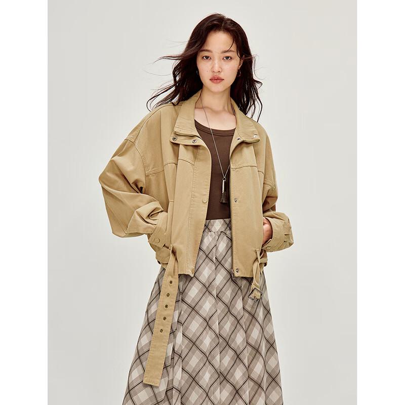 INMAN Women's Pure Cotton Retro Stand Collar Short Jacket