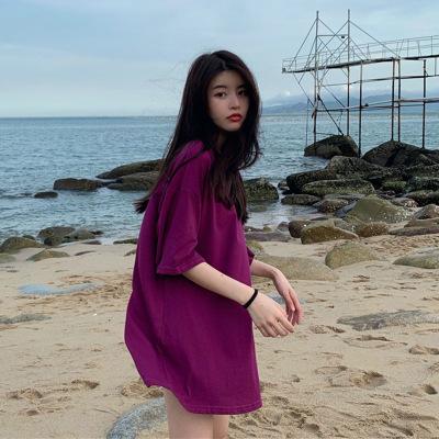 Summer New Couple Girlfriends Lazy Wind Clothes Missing Loose Medium and Long Short-sleeved T-shirt Women's Clothing