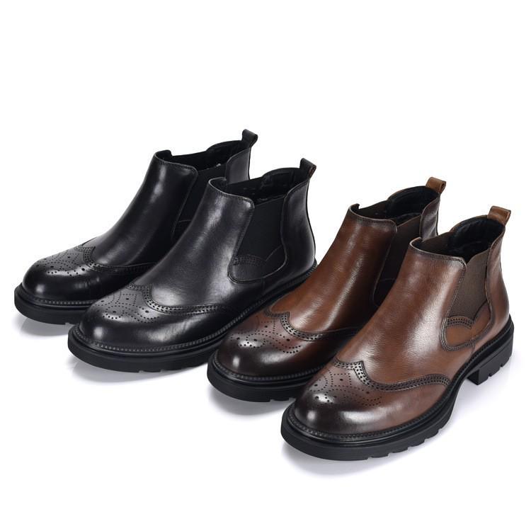 Men's Genuine Leather Chelsea Boots - Velvet Lined, Breathable, Trendy Mid-Top Martin Style