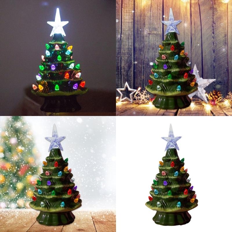 Glowing Hand Painted Battery Operated Ceramic Christmas Tree Desktop Night Light Stylish Home Decoration Accessories