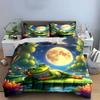"Frog Relaxing Under Moonlight Scene" kid's and adults' bedroom decor, Exquisite three-piece bedding set gift