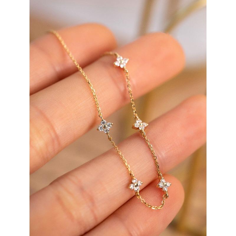 S925 silver-plated 18K gold four-leaf clover gypsy bracelet simple zircon sterling silver women s commute 925sliver