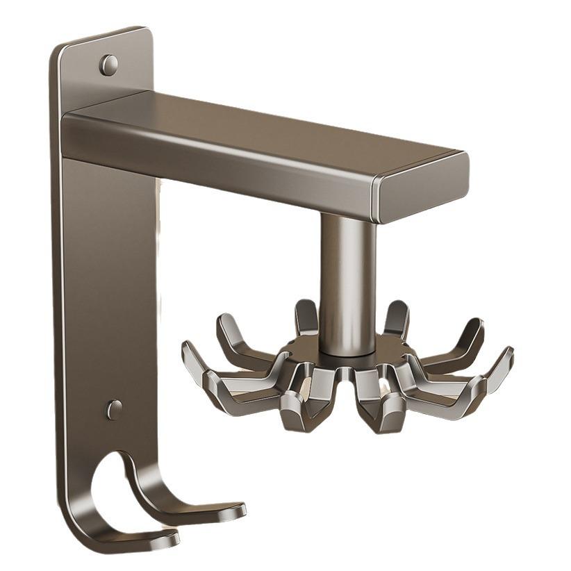 Wall-Mounted Rotating Hook & Storage Rack for Kitchen Utensils - Punch-Free Installation