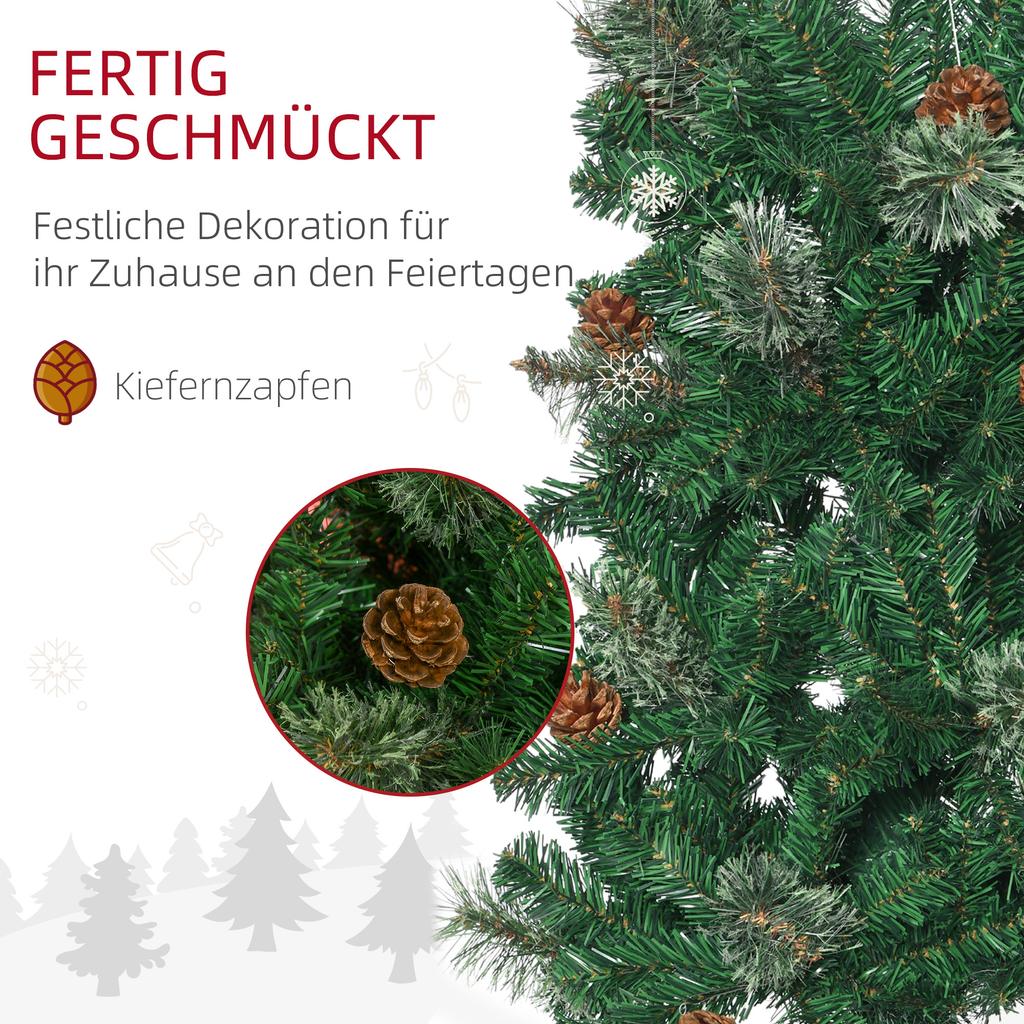 Artificial Christmas Tree, Slim, Pine Cone Design, Flame Retardant, 54 X 195 Cm, Green