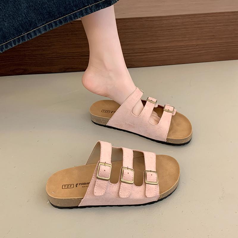Sandales d'été à semelles épaisses, à boucle de ceinture tendance et rétro, à semelles plates, décontractées, de plage et de plage avec personnalité