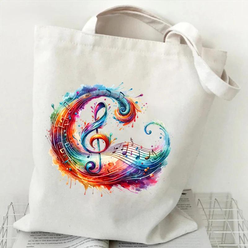 Women Handbags Music Notation Canvas Bag For Teen Fashion Design Side Bag Funny Watercolor Music Note Shoulder Bag For Ladies