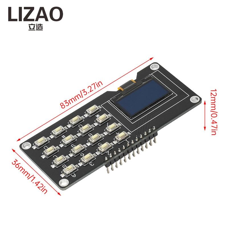 LIZAO 0.96/1.3-inch OLED Display Module with 4x4 Keypad, SSD1106/SSD1315 Driver, 16-Pin Buttons for Arduino Projects