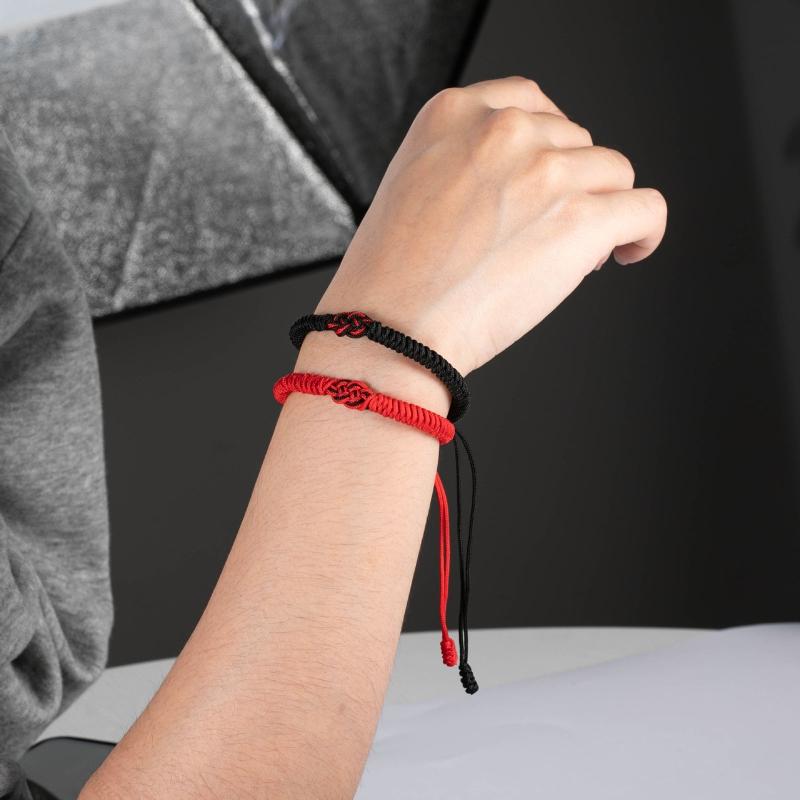 2 Stück Partnerarmbänder Handgefertigt Schwarzes Rotes Band Gemischt Unendliche Liebe Glücksbringer-Armband zum Schutz von Freunden Lieb