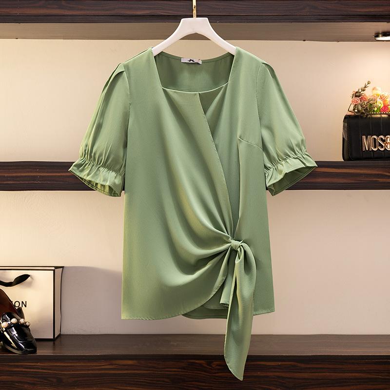 

Летняя женская футболка больших размеров, модные женские модные топы с короткими рукавами и прикрытием живота 6XL зелёный