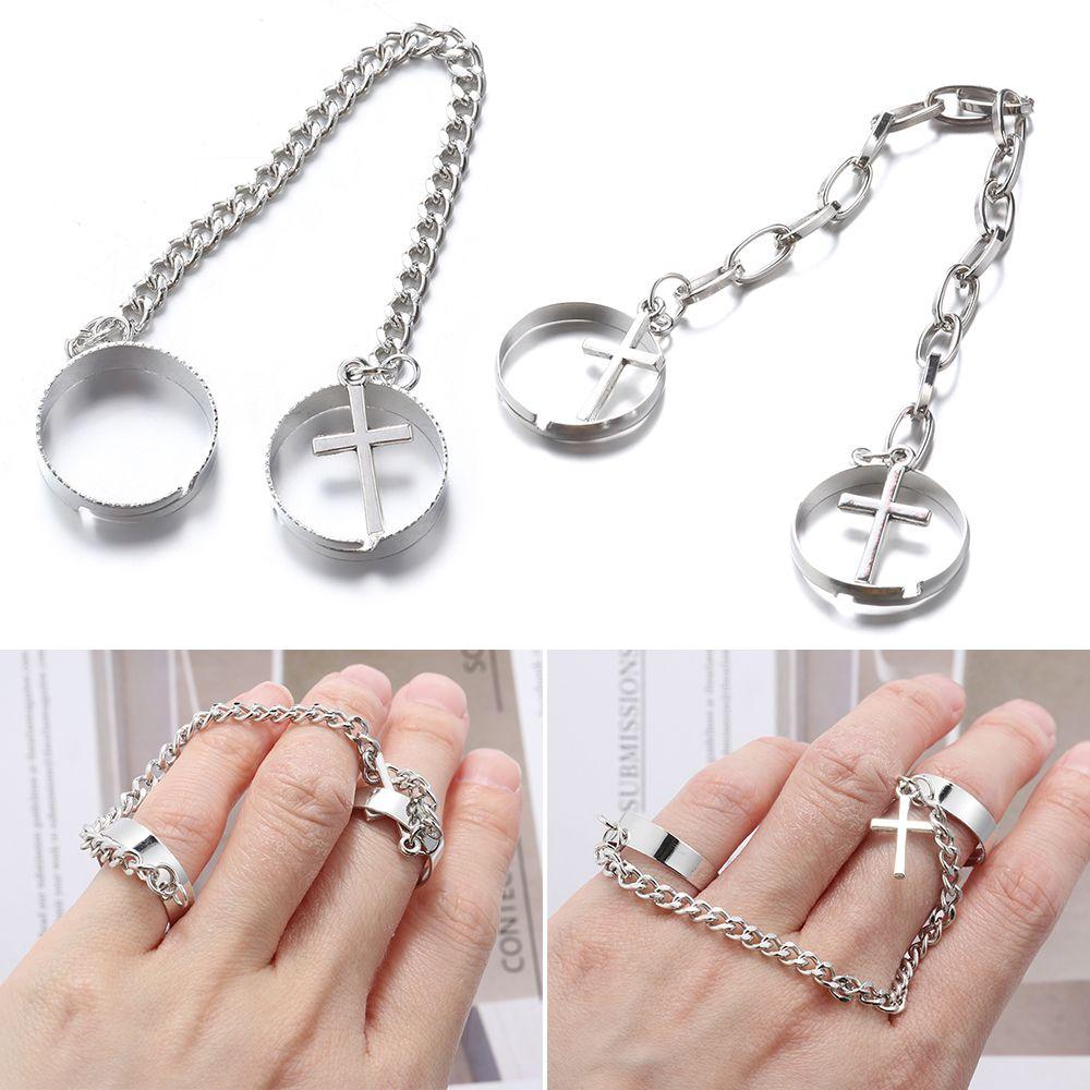 

2 шт. Мода Мужчины Рок Хип-Хоп Регулируемая цепь Шарнир Байкер Панк Кросс Кольца Готика