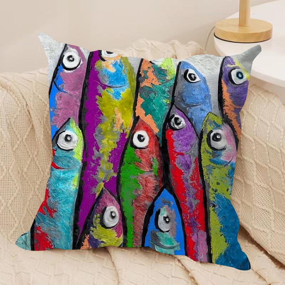 Colorful Sardine Lobster Cushion Cover Soft Plush Fabric DoubleSided Printed Sofa Cushion Cover for All Seasons Home Decor Gift