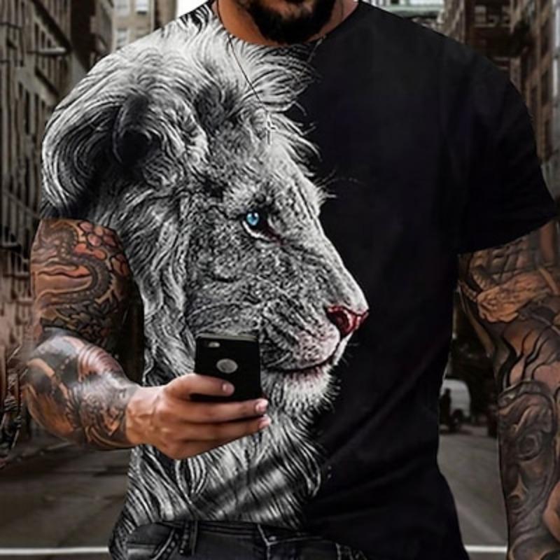 Men's Graphic Animal Lion T Shirt Short Sleeve T Shirt 3D Print Crew Neck Shirt Vintage Fashion Designer Outdoor Daily Sports Dark