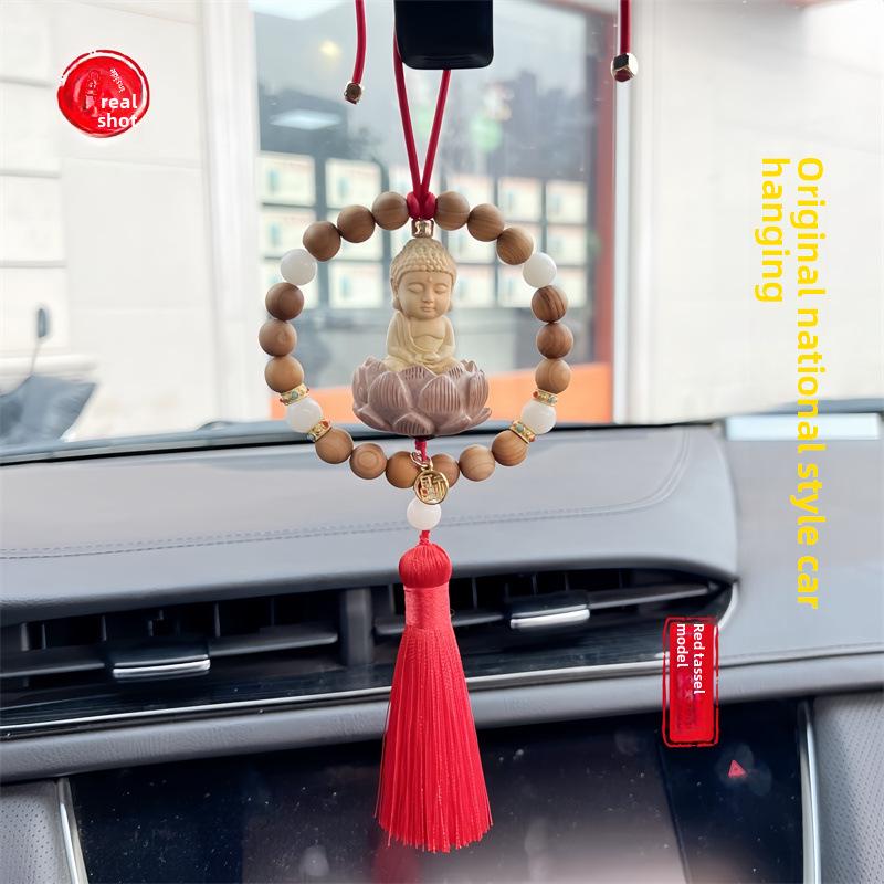 Boxwood Buddha & Guanyin Car Rearview Mirror Pendant Ornament