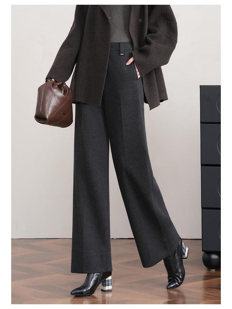 2025 Autumn/Winter Women's Slimming Stylish Wool Wide-Leg Cropped Pants