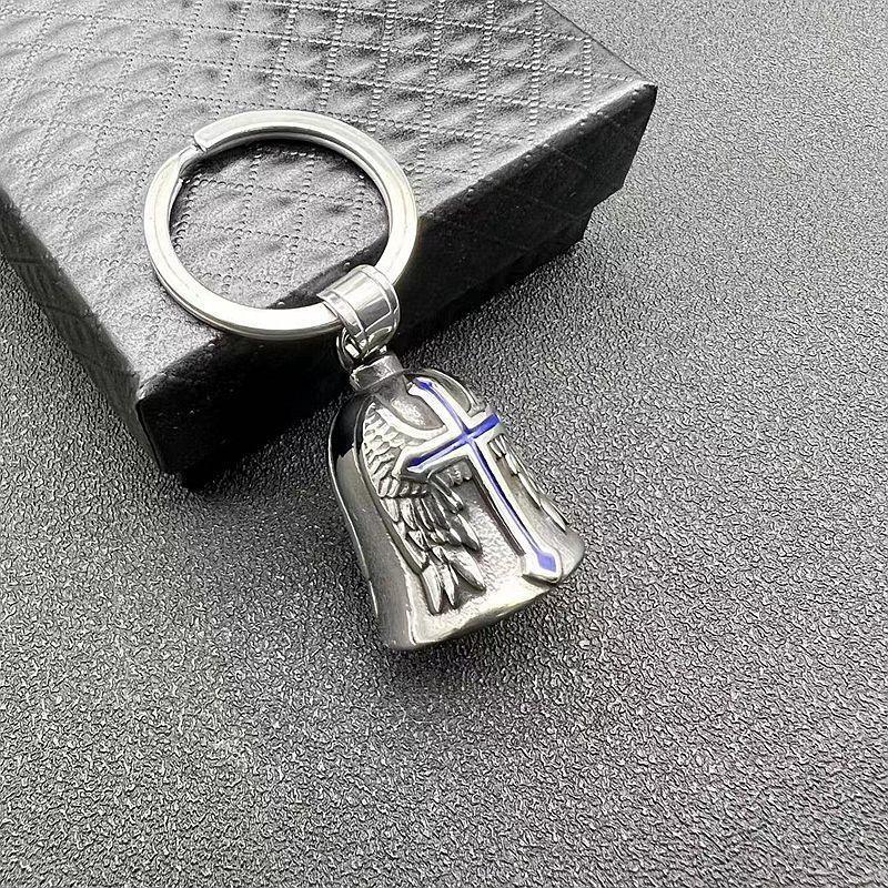Cross Lucky Bell Angel Wings Motorcycle Bell Pendant Keychain Punk Rock Men's Riding Party Amulet Exorcism Jewelry Accessories