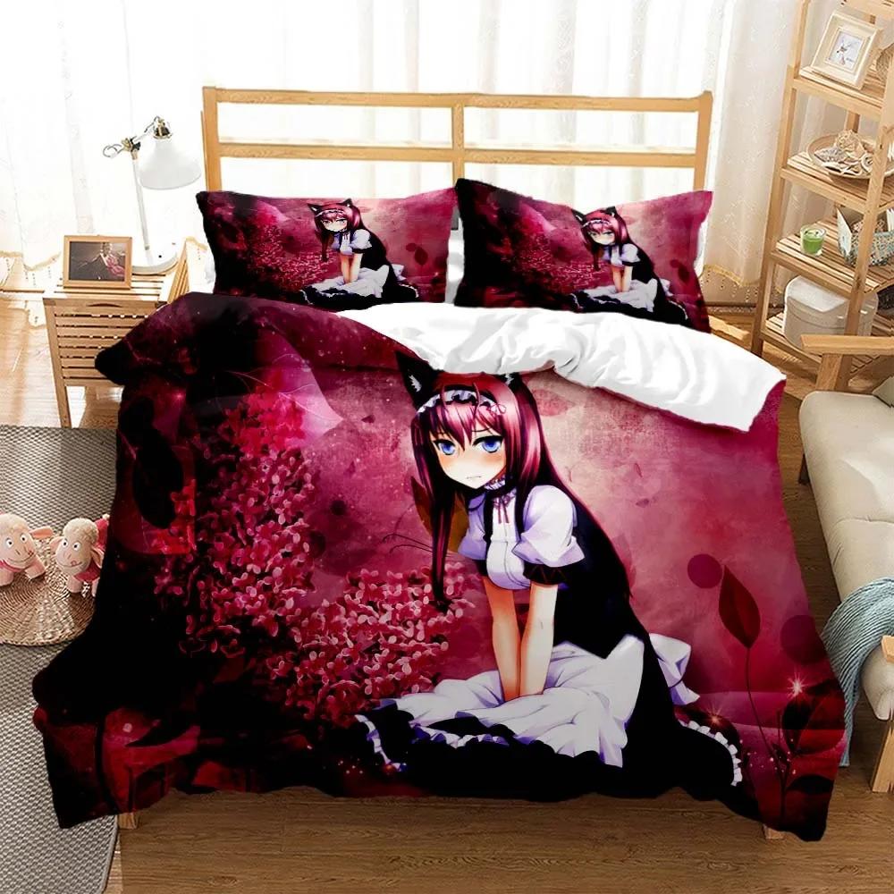 Steins; Gate Digital Printed Polyester Bedding Set for Boys and Girls Three Piece Comfortable Soft Couple Gift Bedding Set