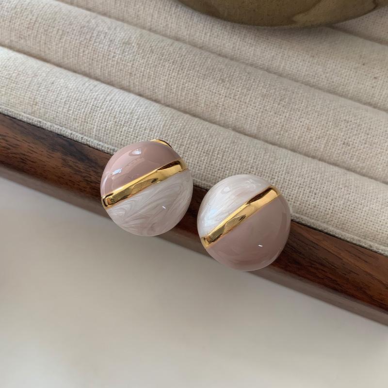 Ball Enamel Stud French Drip Glaze Atmospheric Light Luxury High Sense Retro Contrasting Color Splicing Round Ball Women