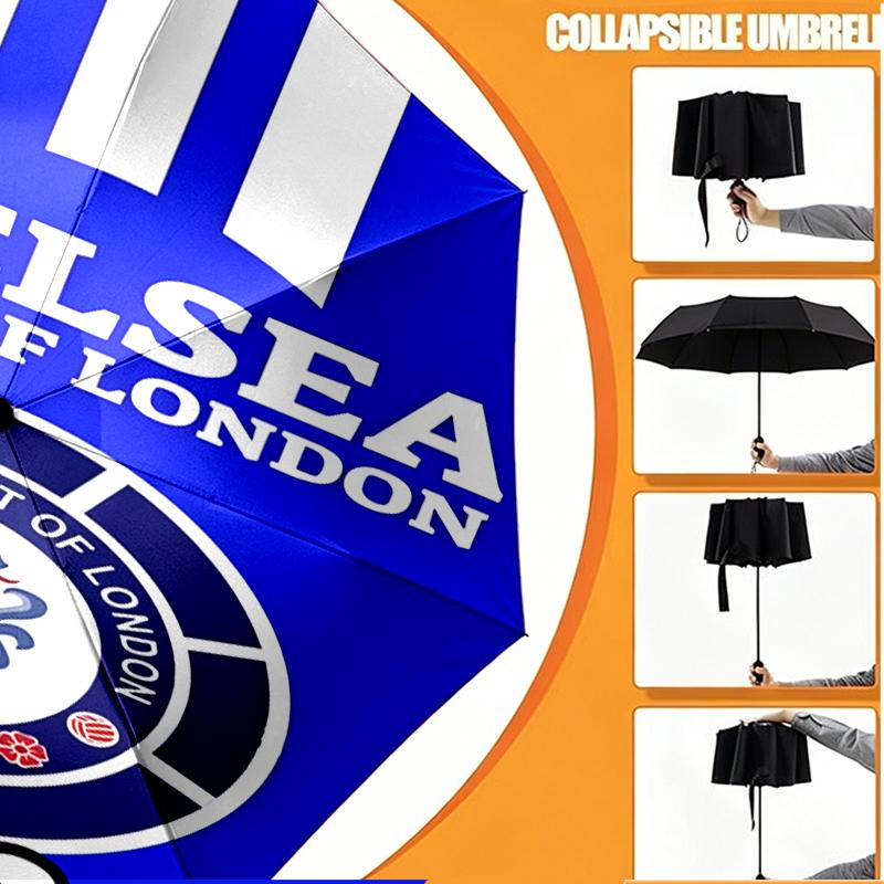 Custom Name Personalized football club F.C Print Umbrella, Auto Open Close, 8‑Rib Sturdy Frame, Commute Camping Hiking Use, Birthday Gift