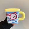 Cream Bear Square Water Cup High Precision Ceramic Cup with Lid Large Capacity Creative Cartoon Mug High End Feeling