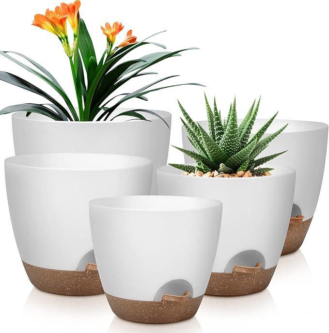 5pcs/Set Self Watering Plant Pots with Drainage Holes Indoor/Outdoor Gargen Flowers Nursery Planting Pot