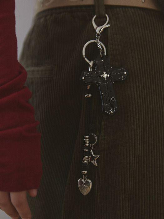 nff heartlink leather keyring-black