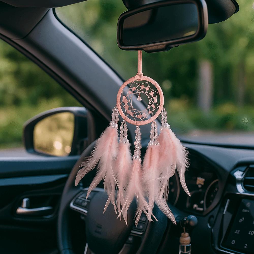Hand Knitting Dream Catcher Car Pendant Handmade Crystal Stone Car Pendant  Mirror Decoration