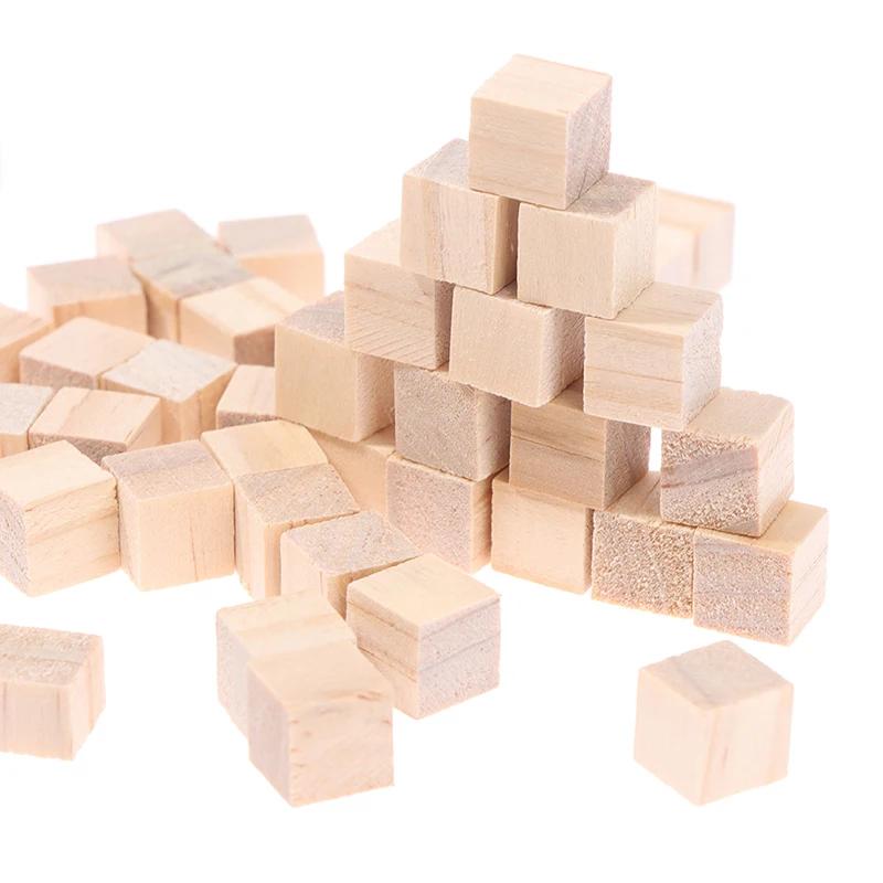 50/100PCS Unfinished Blank Mini DIY Wooden Square Blocks 1cm Wood Solid Cubes for Woodwork Craft Kids Puzzle Making Material