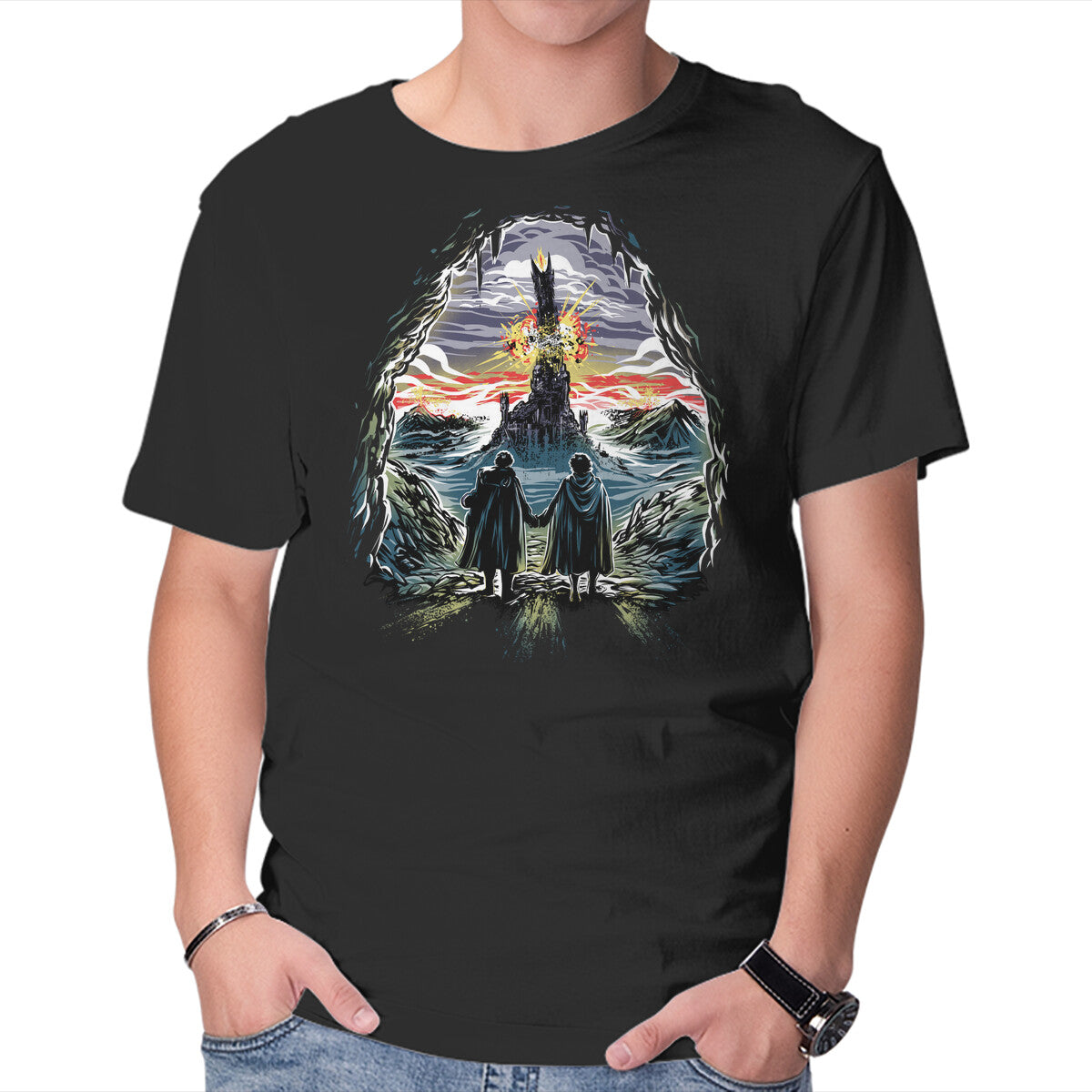 Unisex Crew Neck T-Shirt Project One Ring Graphic Short Sleeve Casual Tee S