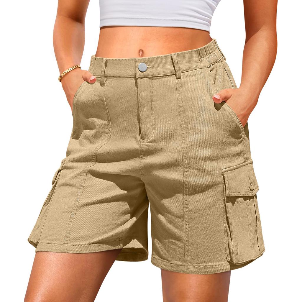 Women's Casual Solid Color Summer Shorts with Pockets Comfortable Fit Mid Rise Loose Leg Cargo Style
