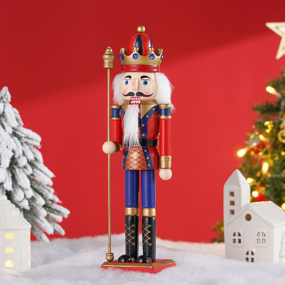 30cm Wooden Nutcracker Ornament Soldier Figurement Handcraft Doll Toy Home Office Table Xmas Decoration Statues Christmas Gift
