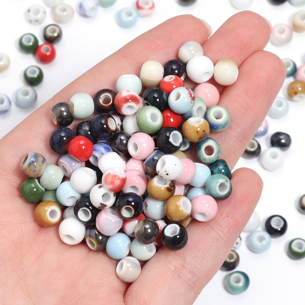 30pcs/lot Round Shape Ceramic Beads Colorful Loose Beads Spacer Beads For DIY Jewelry Making Necklace Bracelet Accessories