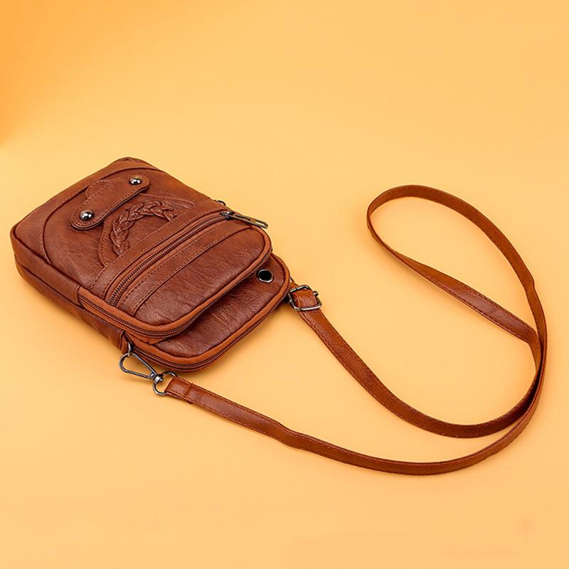 Vintage Leather Shoulder Bags for Women Small Crossbody Phone Bag Feminine Wallets