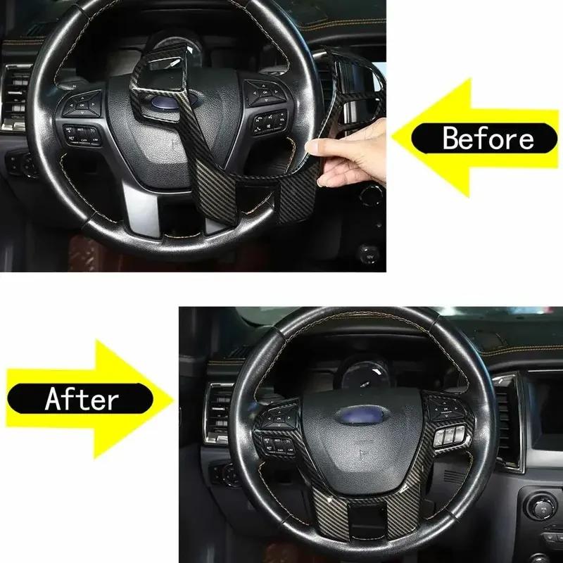 Car Steering Wheel Trim Button Decoration Frame ABS Plastic Cover Sticker Interior Accessories For Ford Everest Ranger 2015-