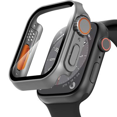 2in1 Case + Tempered Glass for Apple Watch 4/5/6/SE 44MM, Gray/Orange